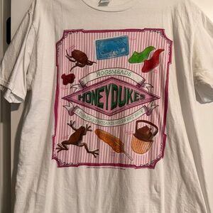 Honeydukes Graphic Tee - White with Pink & Green Design